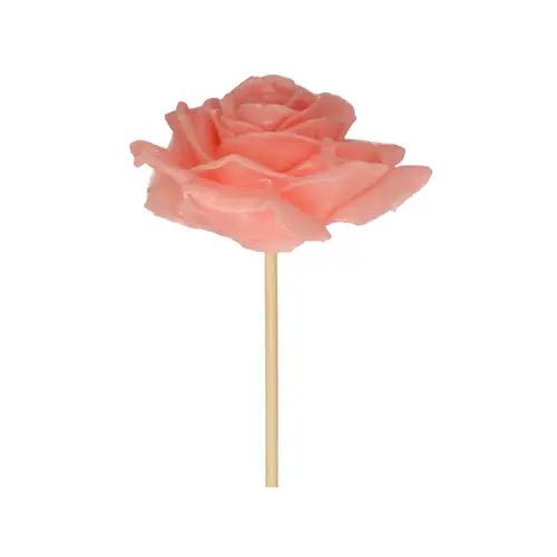 Wachs Rose auf Stab rosa L10cm D10cm