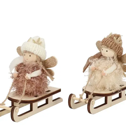 Deko Mädchen Loulou mit Schlitten mix creme 12x05x11cm