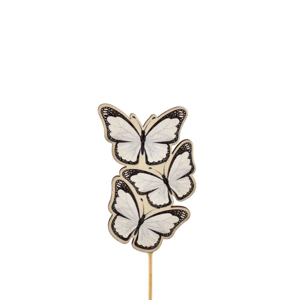Schmetterling Trio auf Stab weiss D08cm L12cm