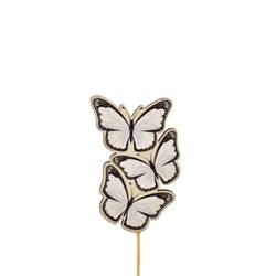 Schmetterling Trio auf Stab weiss D08cm L12cm
