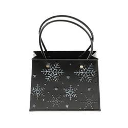 Übertopf Tasche Schneeflocke schwarz 16x17x14cm