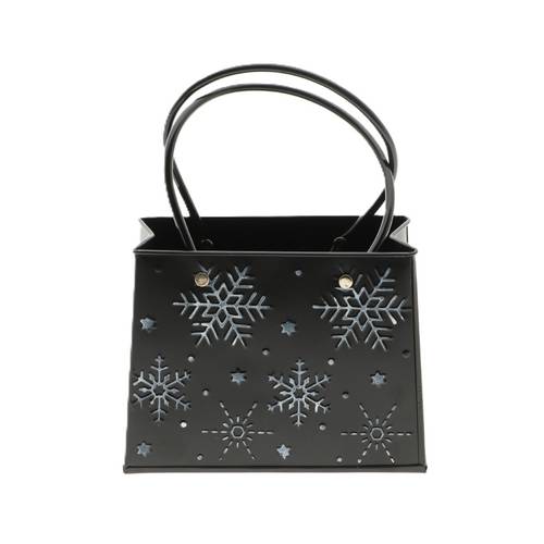 Übertopf Tasche Schneeflocke schwarz 16x17x14cm