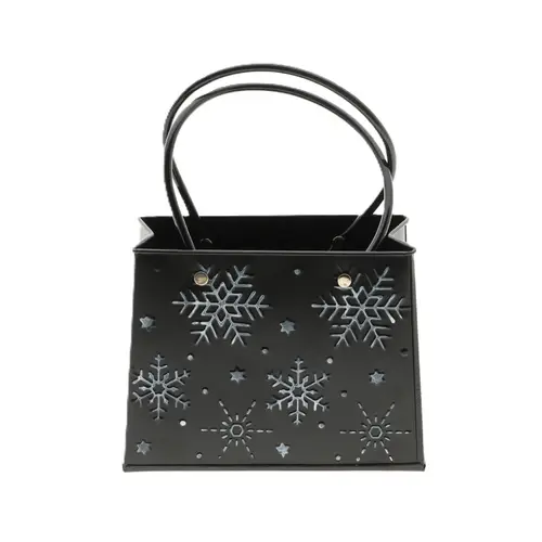 Übertopf Tasche Schneeflocke schwarz 16x17x14cm