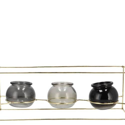 Glas 3Vase Polly Metall Reck grau mix 35x11x13cm