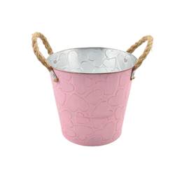 Zink Topf +Tau Henkel Herz rosa D16cm H15cm