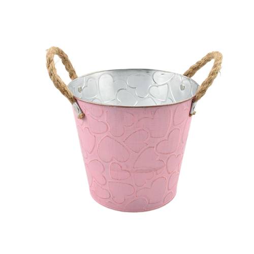 Zink Topf +Tau Henkel Herz rosa D16cm H15cm
