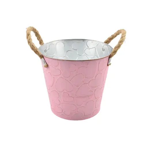 Zink Topf +Tau Henkel Herz rosa D16cm H15cm