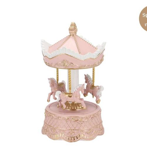 Deko Musikbox Karussell rosa 13x13x23cm