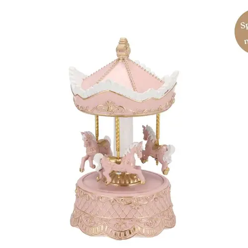 Deko Musikbox Karussell rosa 13x13x23cm