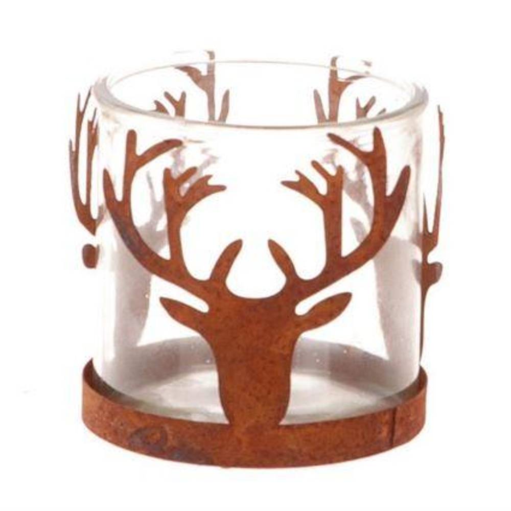 Teelichthalter Waldhirsch rostig D08cm H08cm