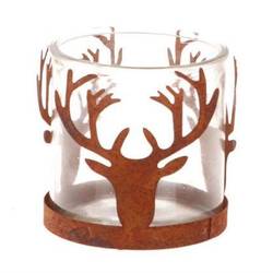 Teelichthalter Waldhirsch rostig D08cm H08cm