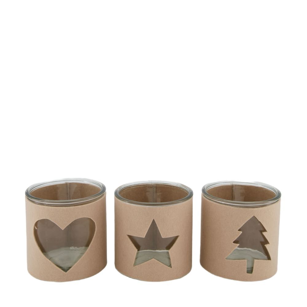Teelichthalter Glas Filz beige D12.5cm H12cm