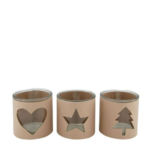 Teelichthalter Glas Filz beige D12.5cm H12cm