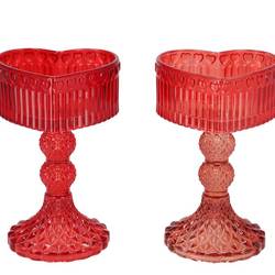 Glas Teelicht Herz Amour mix rot 10x09x15cm