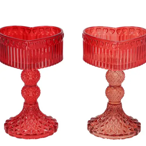 Glas Teelicht Herz Amour mix rot 10x09x15cm