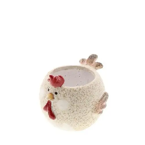 Keramik Übertopf Huhn creme 11x09.5x08.5cm