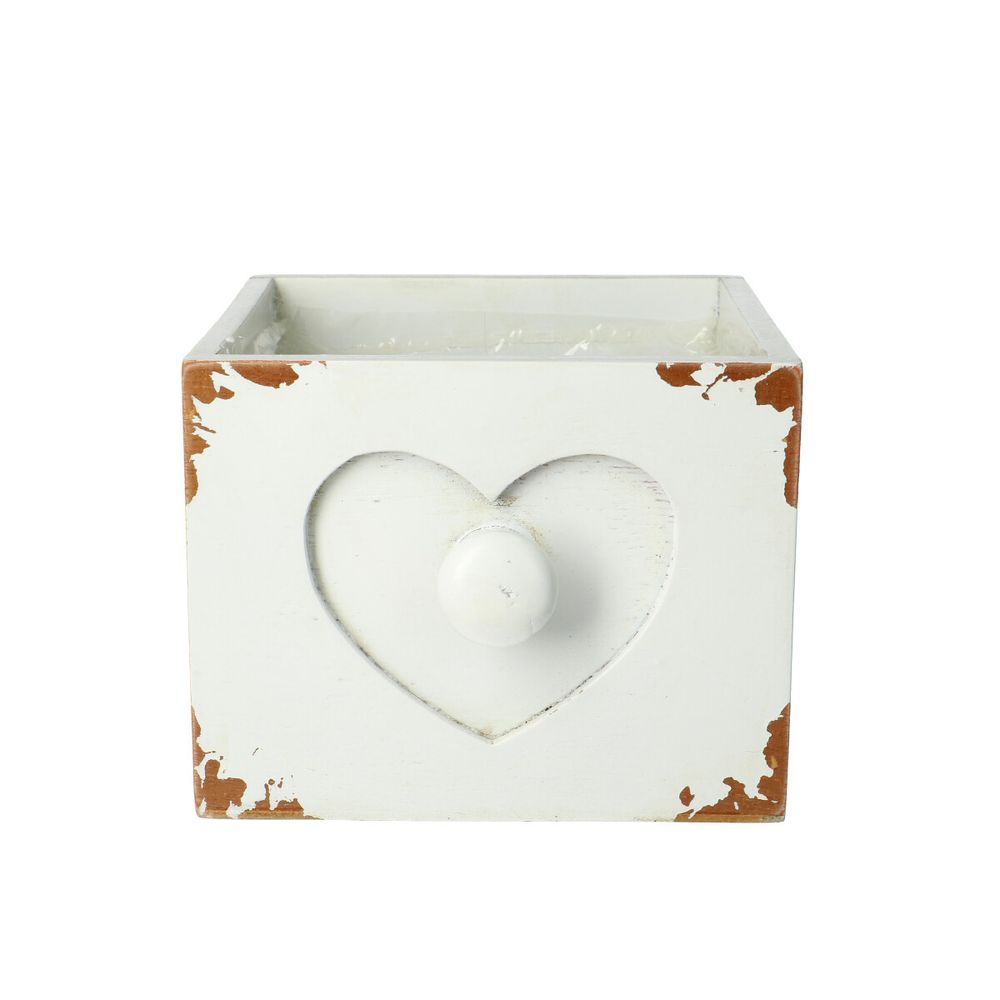 Holz/Herz Schublade weiss D14cm H11cm