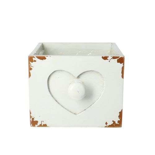Holz/Herz Schublade weiss D14cm H11cm