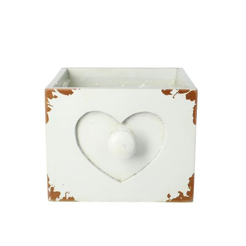 Holz/Herz Schublade weiss D14cm H11cm