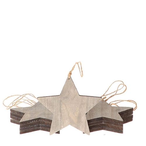 Hänger Stern Holz grau 10cm 10st