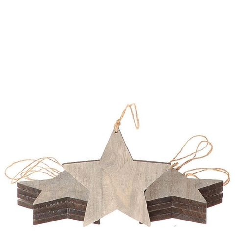 Hänger Stern Holz grau 10cm 10st