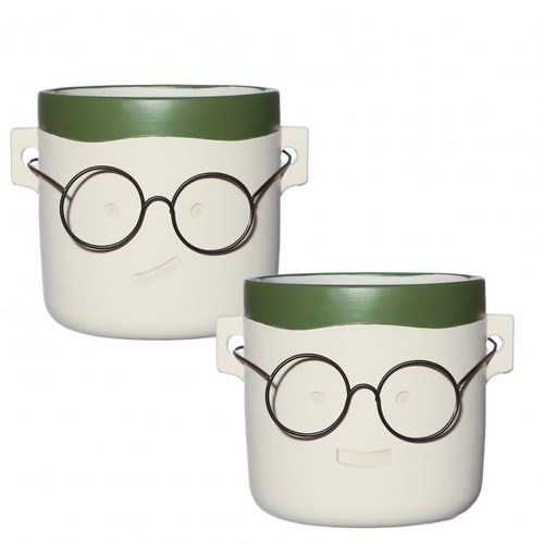 Keramik Übertopf Brille grün mix D12/15cm H12cm