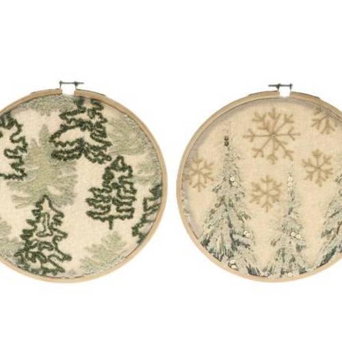 Hänger Ornamente 2/Set grün/weiss D22cm