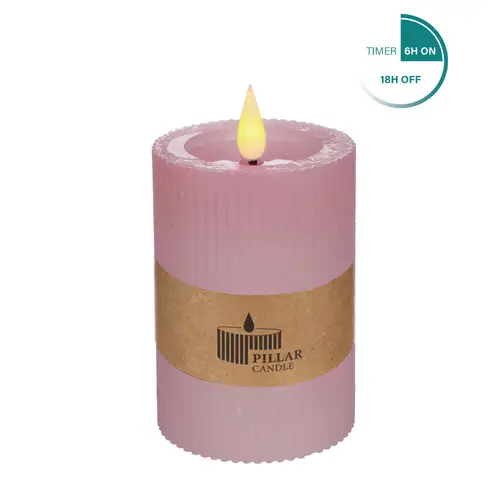 LED Stumpfkerze rosa D07cm H10cm ex.AAA inkl.Dimmer