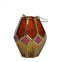 Laterne Glas Maroc rot/gelb D15cm H12.5cm