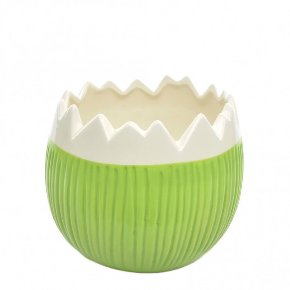 Keramik Übertopf Ei grün/weiss D15cm H12.5cm