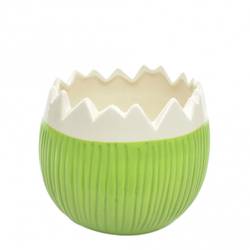 Keramik Übertopf Ei grün/weiss D15cm H12.5cm