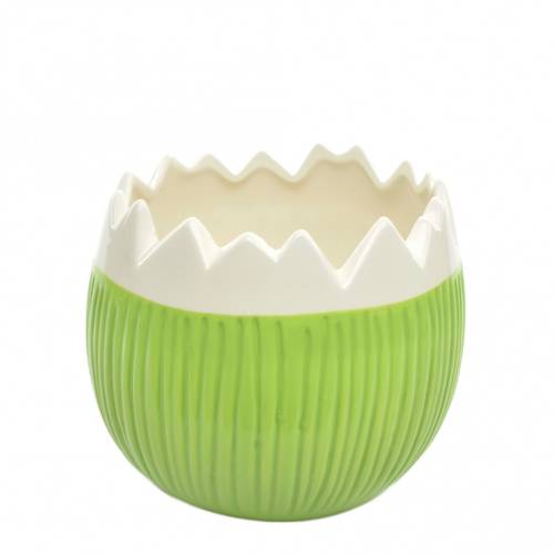 Keramik Übertopf Ei grün/weiss D15cm H12.5cm