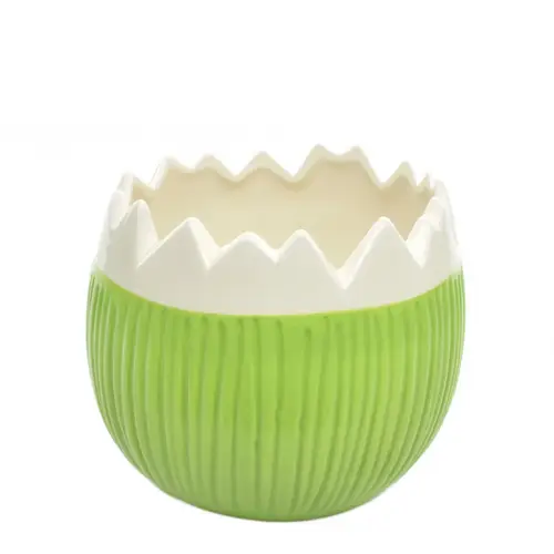Keramik Übertopf Ei grün/weiss D15cm H12.5cm