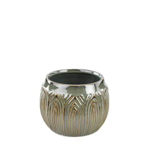 Keramik Übertopf Lotus grün D14.5 H10.5cm 