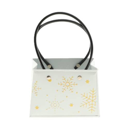 Übertopf Tasche Schneeflocke weiss 15x14x11cm