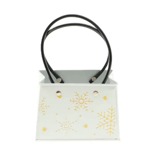 Übertopf Tasche Schneeflocke weiss 15x14x11cm