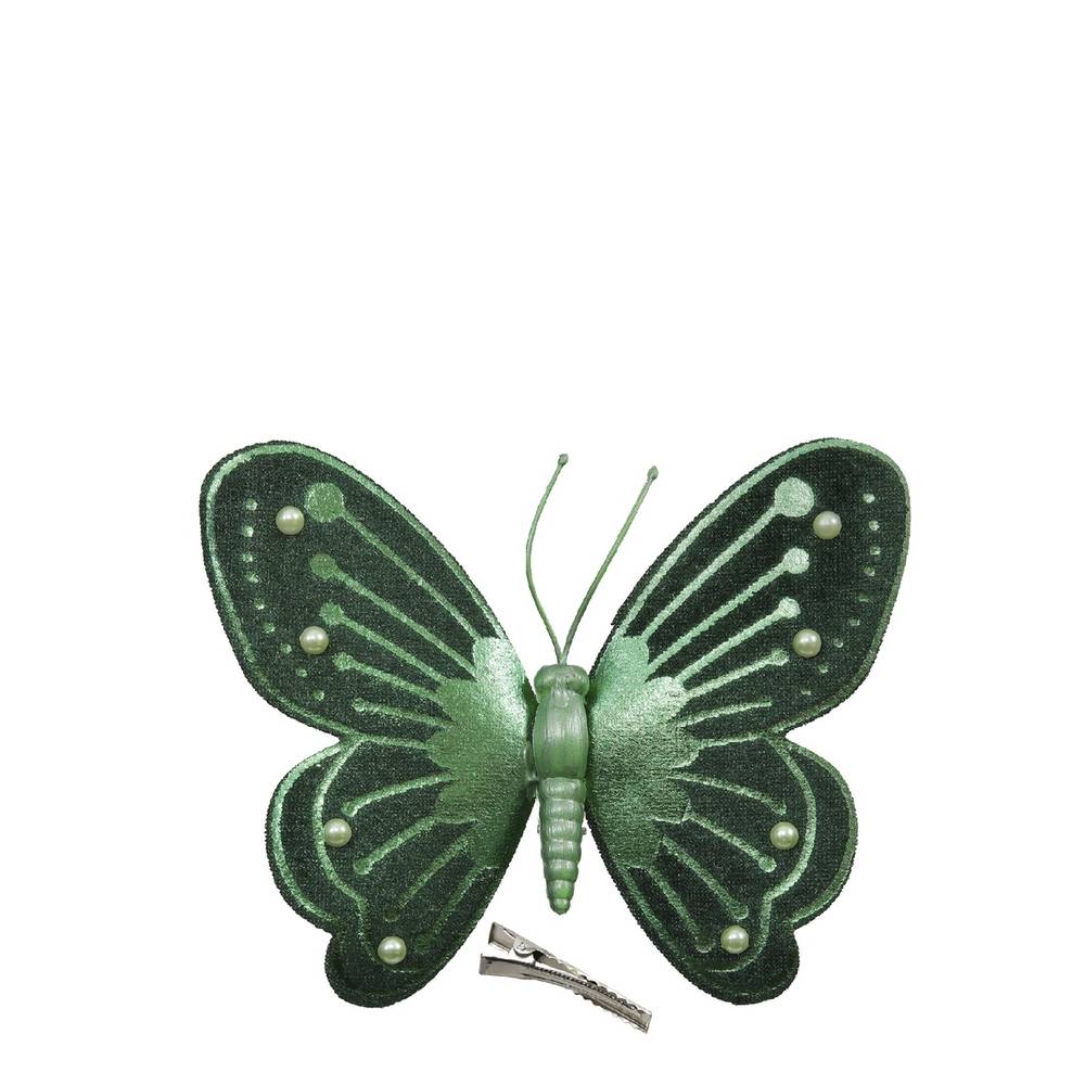 Schmetterling auf Clip dunkel grün D12cm H09.5cm
