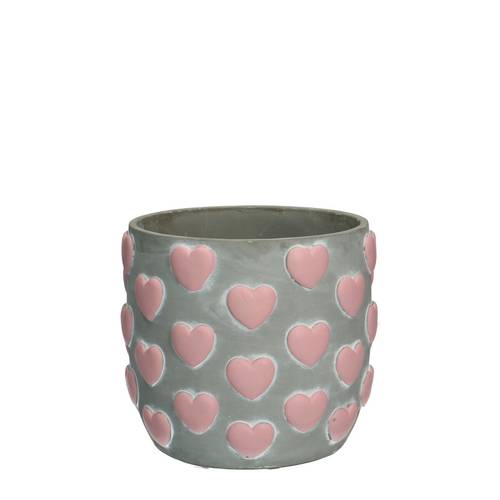 Keramik Übertopf Herz grau/rosa D13cm H12.5cm