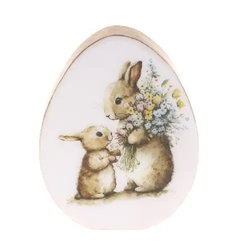 Osterei Hase auf Holz D15cm H19cm