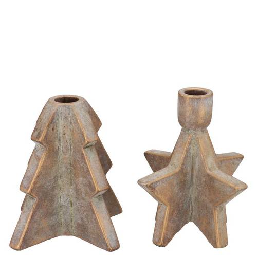 Beton Kerzenständer Baum/Stern mix gold 12x12x11cm