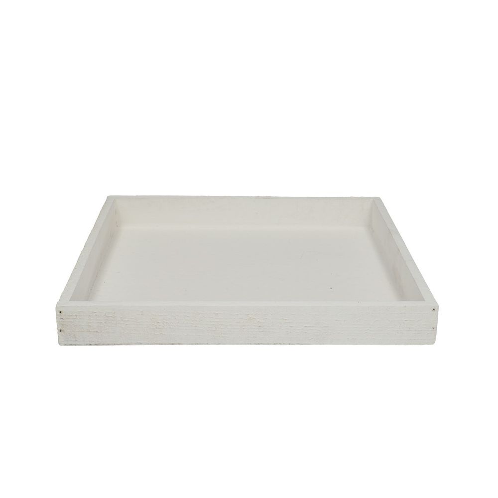 Holz Schale Viereck weiss D30cm H03.5cm