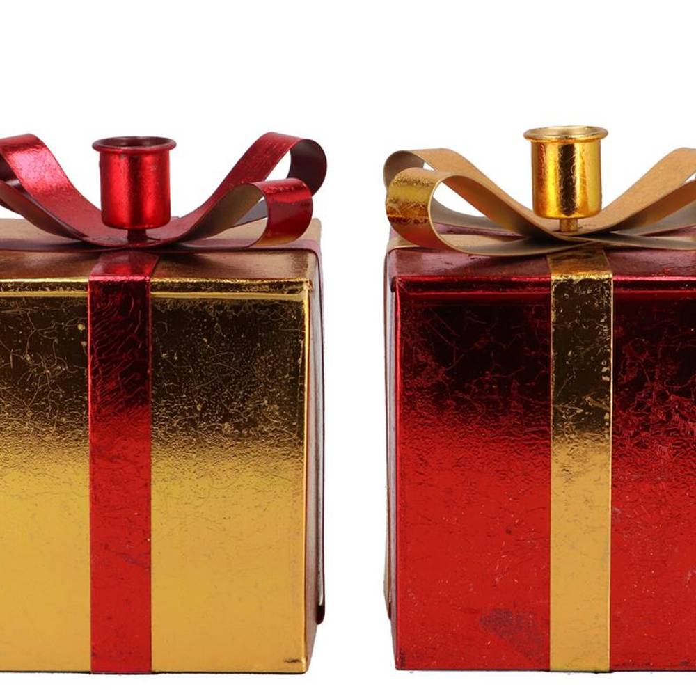 Kerzenständer Nordic gold/rot 12x17cm