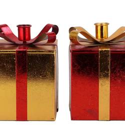 Kerzenständer Nordic gold/rot 12x17cm