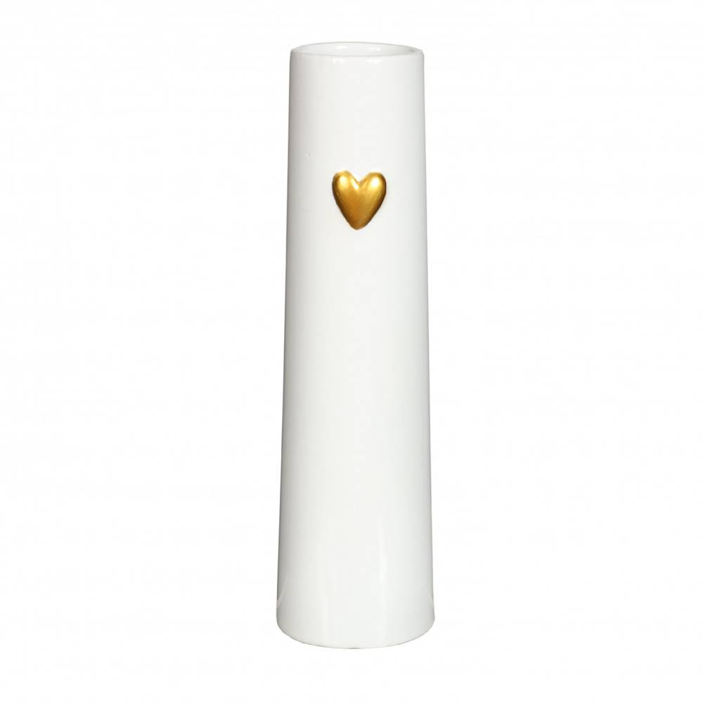 Keramik Vase Herz weiss/gold D06cm H24cm