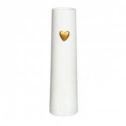 Keramik Vase Herz weiss/gold D06cm H24cm