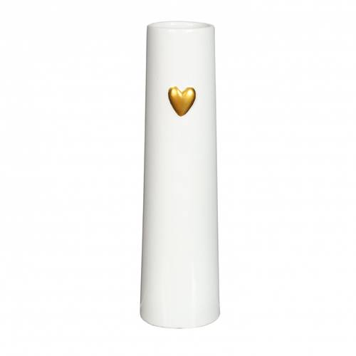 Keramik Vase Herz weiss/gold D06cm H24cm