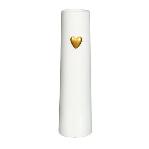 Keramik Vase Herz weiss/gold D06cm H24cm