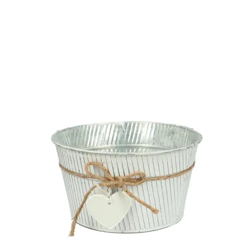 Zink Übertopf +Herz weiss D18cm H10cm