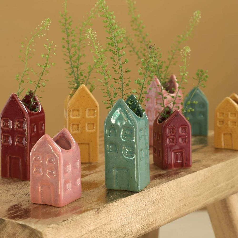 Keramik Vase Mini Haus mix D03cm H08cm