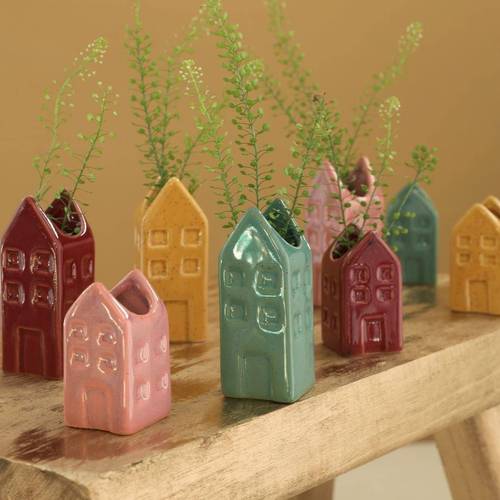 Keramik Vase Mini Haus mix D03cm H08cm